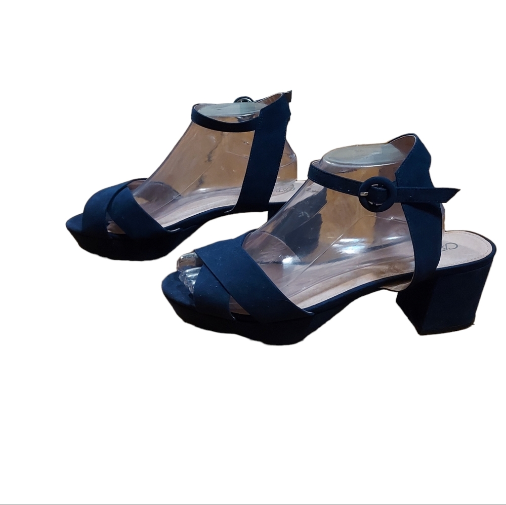 Cato 10 Heels Shoes Blue Y2k 90s Block Heel 2.5" Ankle Strap Dressy Business